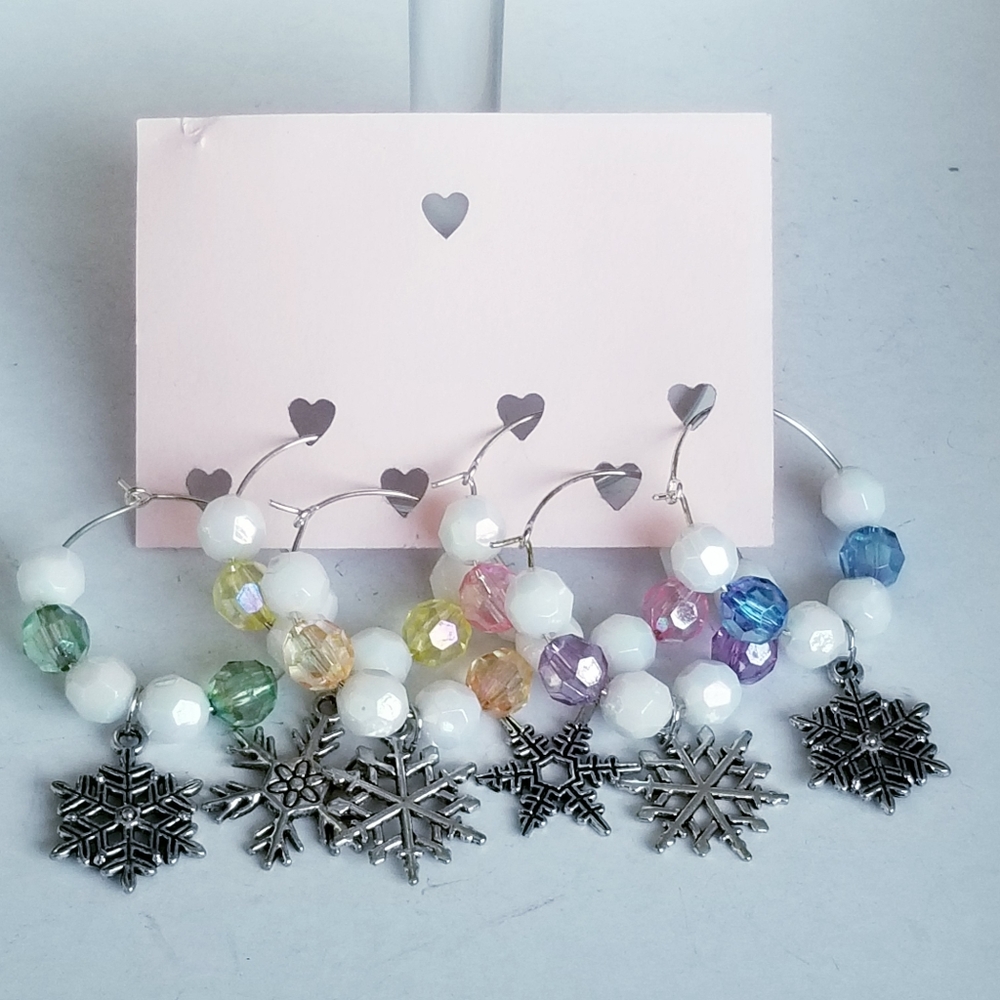 PASTEL SNOWFLAKES Wine Glass Charms